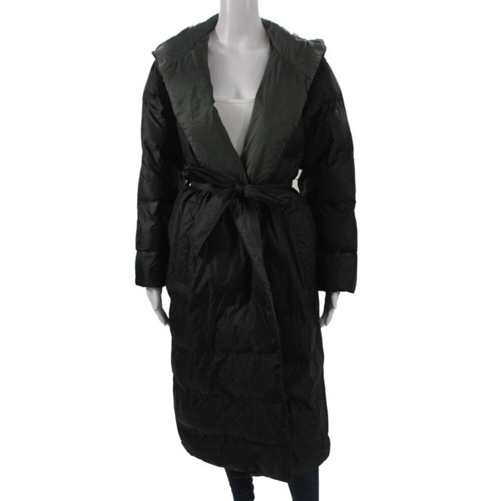 Designer Womens Black Puffer Jacket Nylon Tie Closure Long Sleeve Size XS